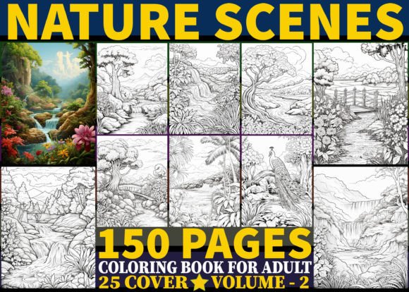 150 Nature Scenes Coloring Pages Vol 2