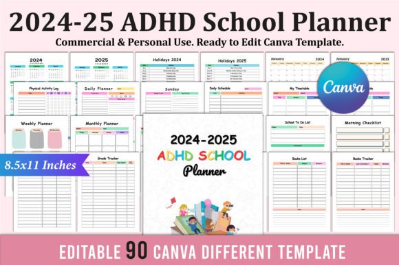2024-2025 ADHD School Planner for Canva