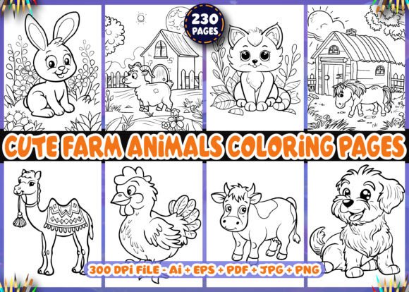 230 Cute Farm Animals Coloring Pages