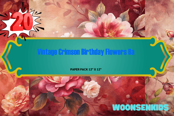 Beautiful Vintage Crimson Birthday Flowers Background Watercolor PNG KDP Digital Paper