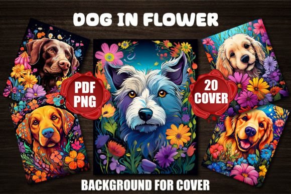 Dog in Flower Backgrounds for Covers