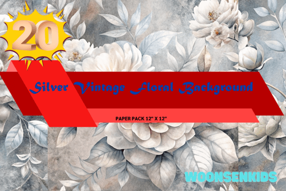 New Silver Vintage Floral Background Watercolor PNG