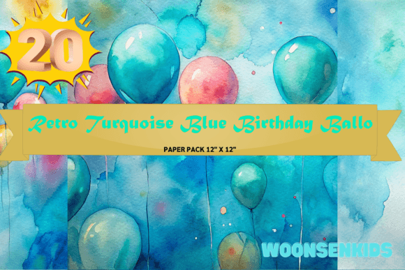 Popular Retro Turquoise Blue Birthday Balloon Background