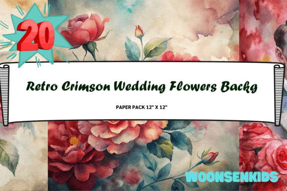 Top Retro Crimson Wedding Flowers: Watercolor PNG Digital Paper for Timeless Elegance